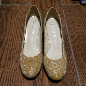 Gold sparkly heels